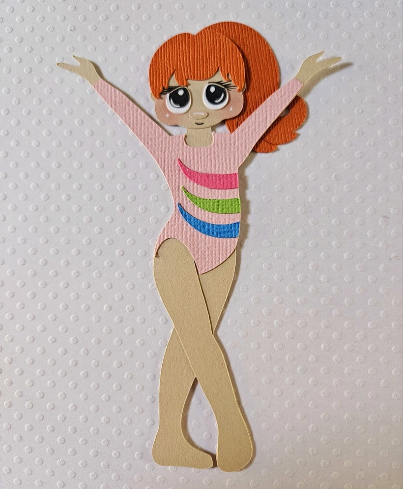 Postura de pelo rojo niña gimnasia. Álbum de recortes, piezas de papel para hacer tarjetas Foto 1 de 1