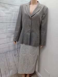 Le Suit/Elite Champagne Gray Herringbone Suit Set Jacket Skirt Sz 14