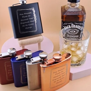 Personalised Engraved Hip Flask 6oz Stainless Steel Wedding Groom Fathers Gift - Picture 1 of 9