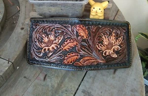 Cartera de vaquero tallada hecha a mano billetera de vaquero occidental para hombre billetera plegable regalo 418 - Imagen 1 de 2