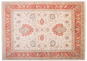 Tapis afghan Ferahan Ziegler 150x200 noué à la main beige motif floral - Photo 1/7