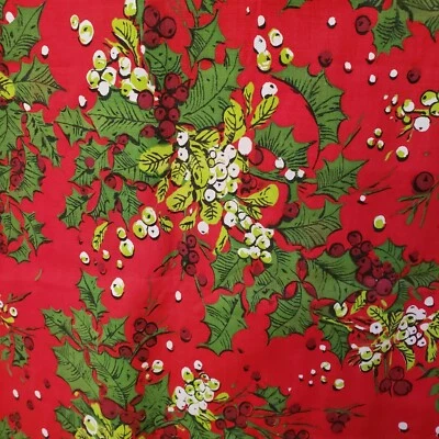 Tela vintage Springs Mills algodón Navidad acebo bayas rojo y verde 50 X 70 Foto 1 de 4