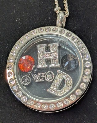 Origami Owl Harley Davidson Motorcycle Floating Charm/Crystal Locket Necklace - Image 1 of 4