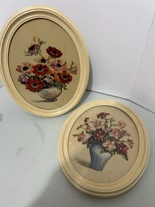 Paar 2 ovale Vintage Blumenbilder (Stil Landhaus Kern) - Bild 1 von 12