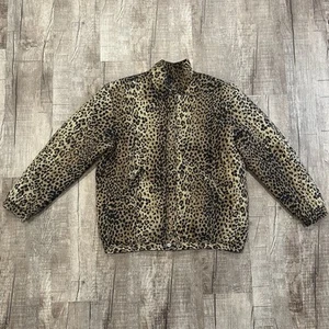 Glitzernde Lumpen Vintage Leopardenmuster Puffjacke Knöpfe Taschen USA Damen Größe S - Bild 1 von 13