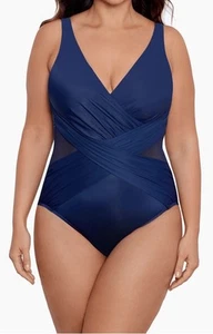 Miraclesuit Crossover Swimsuit Women's 18W Navy Blue Polyamide Stretch Swimwear - Picture 1 of 11