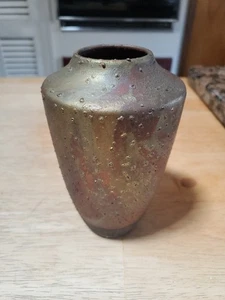 Vtg Signed Norman Bacon Raku Vase Iridescent Glaze 6" - Picture 1 of 6