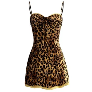 NUEVO CON ETIQUETAS LUJO Leopard Lovers COMMENSE Gasa Estampado Animal Vestido Sin Mangas XS - Imagen 1 de 11