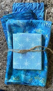 Lot Of 4 Beautiful Batik Quilting Fabrics - (5 Yards) Turquoise- Grunge Stars - Picture 1 of 10