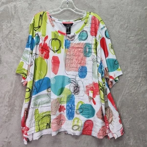 Ali Miles Womens Plus 3X Multicolor Abstract Print Short Sleeve Top Blouse Shirt - Picture 1 of 6