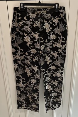 Pantalones Bordados Mezcla Seda Diseño Chico’s De Colección Talla 2 (Grandes) Dragón Floral  Foto 1 de 4