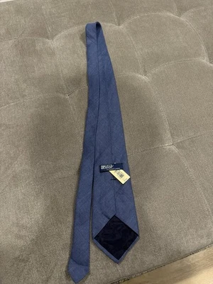 VTG Polo Ralph Lauren Solid Blue 100% Linen Necktie Tie Made in USA by Hand - Image 1 of 4