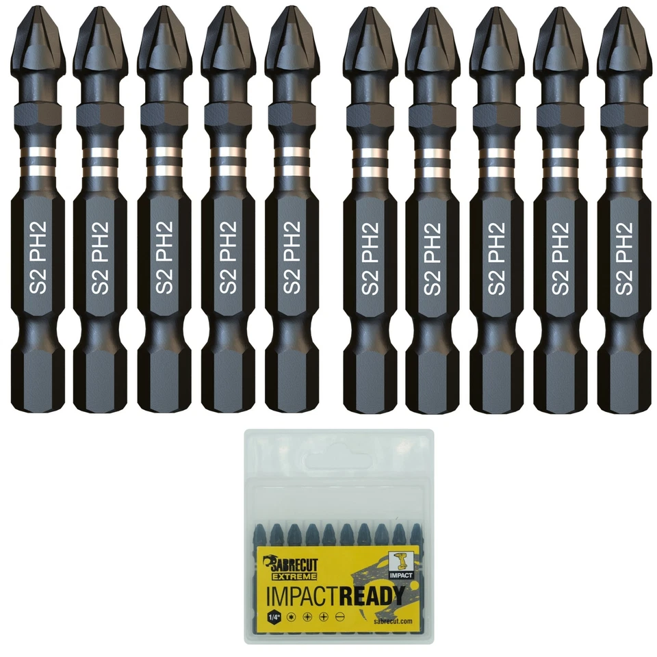 10 x SabreCut PH2 50mm Impact Driver Bits Screwdriver Phillips Set PROFESSIONAL