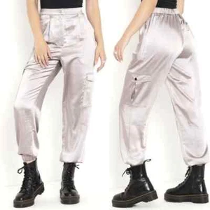 Blackmilk Satin Cargo Pants Cyberspace Silver Pink Black Milk Futuristic Silk - Picture 1 of 14