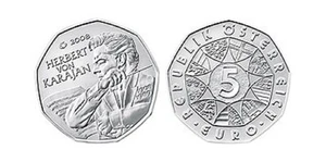 5 Euro SILBER MÜNZE___Herbert von Karajan (2008)___Österreich___150.000 Ex - Bild 1 von 1