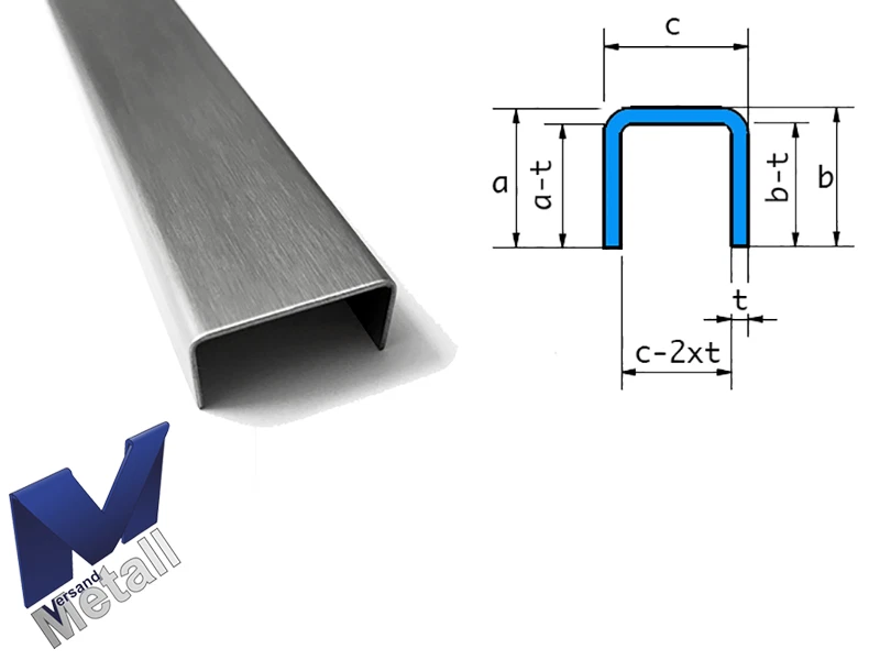 VERSANDMETALL U-Profil, U-Blech aus Edelstahl 2,0 mm 500mm 1000mm 1500mm 2000mm Außen K320.