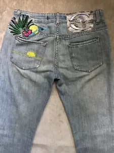 Vintage ROBERTO CAVALLI Just Cavalli Boot Cut Jeans Pants Y2K Sz 24 Tropical - Picture 1 of 17