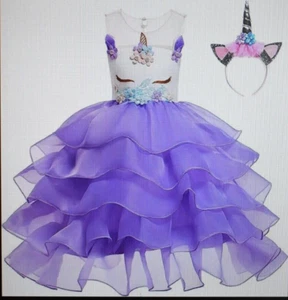 Princess Dresses For Girls 9-10 Yrs Unicorn Costume Flower Pageant Dress Purple - Picture 1 of 4