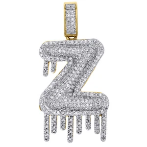 10K Yellow Gold Diamond Z Initial Bubble Drip Pendant Pave Dome Charm 0.75 CT. - Picture 1 of 6