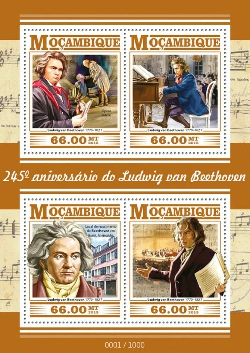 Mozambique 2015 MNH. LUDWIG VAN BEETHOVEN | Código Michel: 8089-8092 Foto 1 de 1