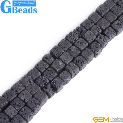 Black Lava Volcanic Sponge Square Beads For Jewelry Making Free Shipping 15" - Image 1 of 4
