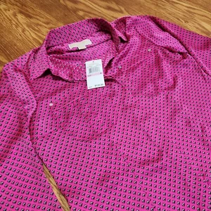 Neu mit Etikett UVP $ 120,0 Michael Kors Damen geometrisches geknöpftes Shirt neonpink – Größe 6 - Bild 1 von 3