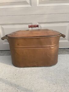 Vintage Revere Antique Farmhouse Copper Wash Tub/Boiler with Wood Handles