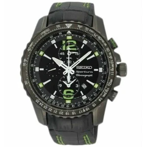 New Seiko SNAE97P1 Sportura Chronograph Black Green Rotating bezel - Picture 1 of 2