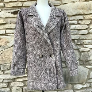 NYG New York Girl Jacket Coat Womens Medium Wool Gray Pink Herringbone Lined - Picture 1 of 5