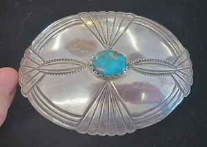 BELLA FIBBIA CINTURA GRANDE NAVAJO .925 ARGENTO E TURCHESE DESIGN VENTILATORE - Foto 1 di 4