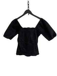 OASIS Black Puff Sleeve Scallop Top Size 8