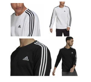 NEW Men's Adidas Crewneck Sweater Sweatshirt Pullover 3 Stripe Logo Long Sleeve - Picture 1 of 5