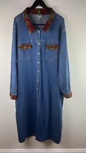 Vtg Size 26 Denim Dress 90's Y2K Button Modest Long Sleeve Cottage Maxi - Picture 1 of 8