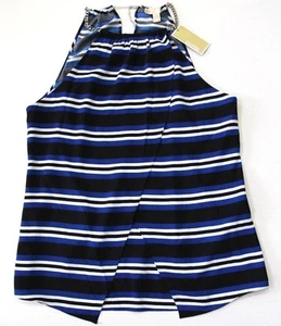 Michael Kors Streifen Tulpe vorne Kette Neckholder Top Bluse royalblau Größe 12 $ 130 - Bild 1 von 8