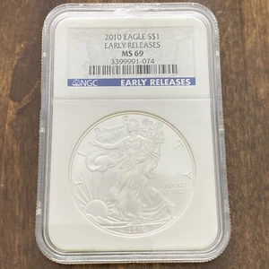 2010 American Silver Eagle 1 Ounce .999 Silver $1 NGC MS69 Early Releases - Picture 1 of 2