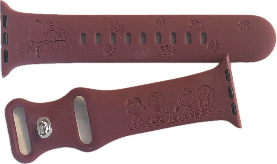 PEANUTS GANG Engraved  silicone Apple Watch Compatible  Band 38/40 mm MAROON - Image 1 of 1