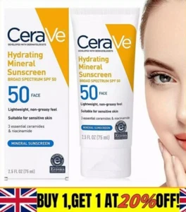CeraVe SPF50 Sunscreen Hydrating 100% Mineral SPF50 Mineral 75 ml Skin Care - Picture 1 of 3