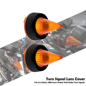 Black Bullet Turn Signal Light Amber Lens Cover Bezels For Harley Dyna Sportster - Picture 1 of 12