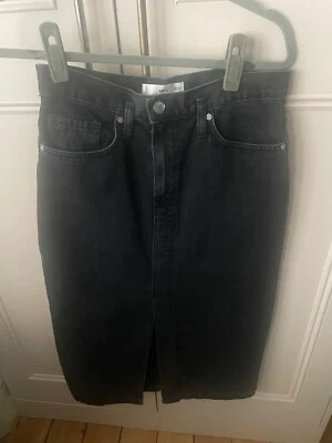 Mango Denim Midi Skirt in Washed Black Size Small / UK 8-10 - Image 1 of 4
