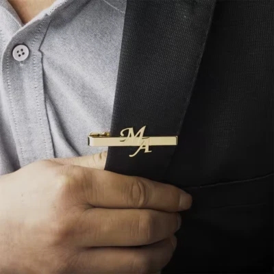 Custom Initials Name Tie Clip Personalized Jewelry Stainless Steel Silver Gold - Image 1 of 4