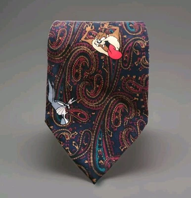 Corbata de cachemira vintage Looney Tunes Mania 1993 para hombre Taz Bugs Bunny Piolín  Foto 1 de 4