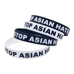 Paquete de 4 pulseras de silicona para regalo motivacional asiático Stop odio para adultos - Imagen 1 de 13