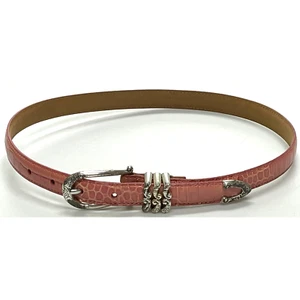 Brighton Silver Tone Genuine Pink Leather Reptile Print Belt Size S/28 - Picture 1 of 9