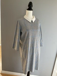 M&CO Gorgeous Grey&Blue Large Check Collared 3/4 Sleeve Jersey Dress Sz 14 - Picture 1 of 12