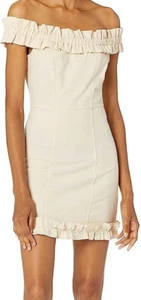 KENDALL + KYLIE Women's Off The Shoulder Ruffle Dress size 4-6 vanilla bean - Picture 1 of 2