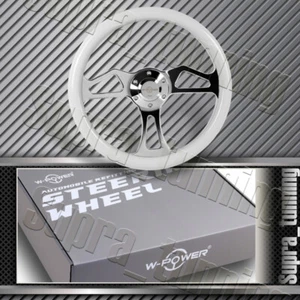 W-Power 350MM 14" Steering Wheel Classic White Wood Grain 6-Hole Chrome Spoke - Picture 1 of 5