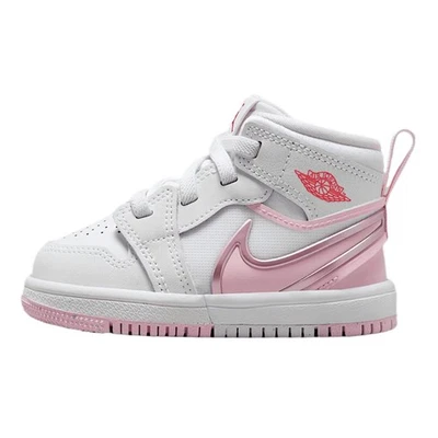Jordan 1 Mid RM EasyOn blanco/rosa espuma-rojo fuego para niños pequeños (FQ1283 101) Foto 1 de 4