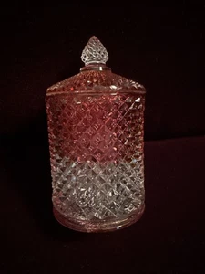 Antique Sizikato? Diamond Faceted Ruby Crystal Glass Candy Jar with Lid - Picture 1 of 7