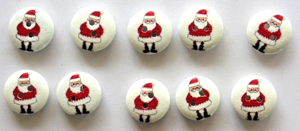 10  Christmas  2 Hole Round Wooden Buttons - 15mm - Image 1 of 1