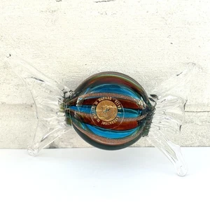 Large Murano Hand Blown Art Glass Wrapped Candy Vtg 5” x 3" Paperweight Sticker - Bild 1 von 9
